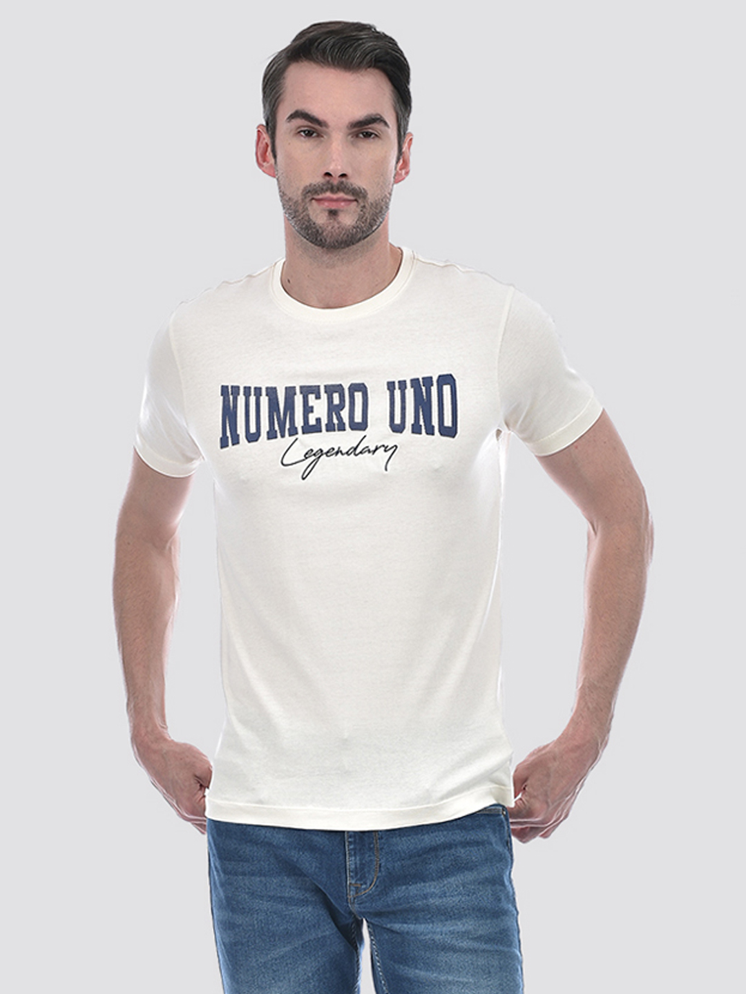 Numero Uno Men Typography Off White T-Shirt